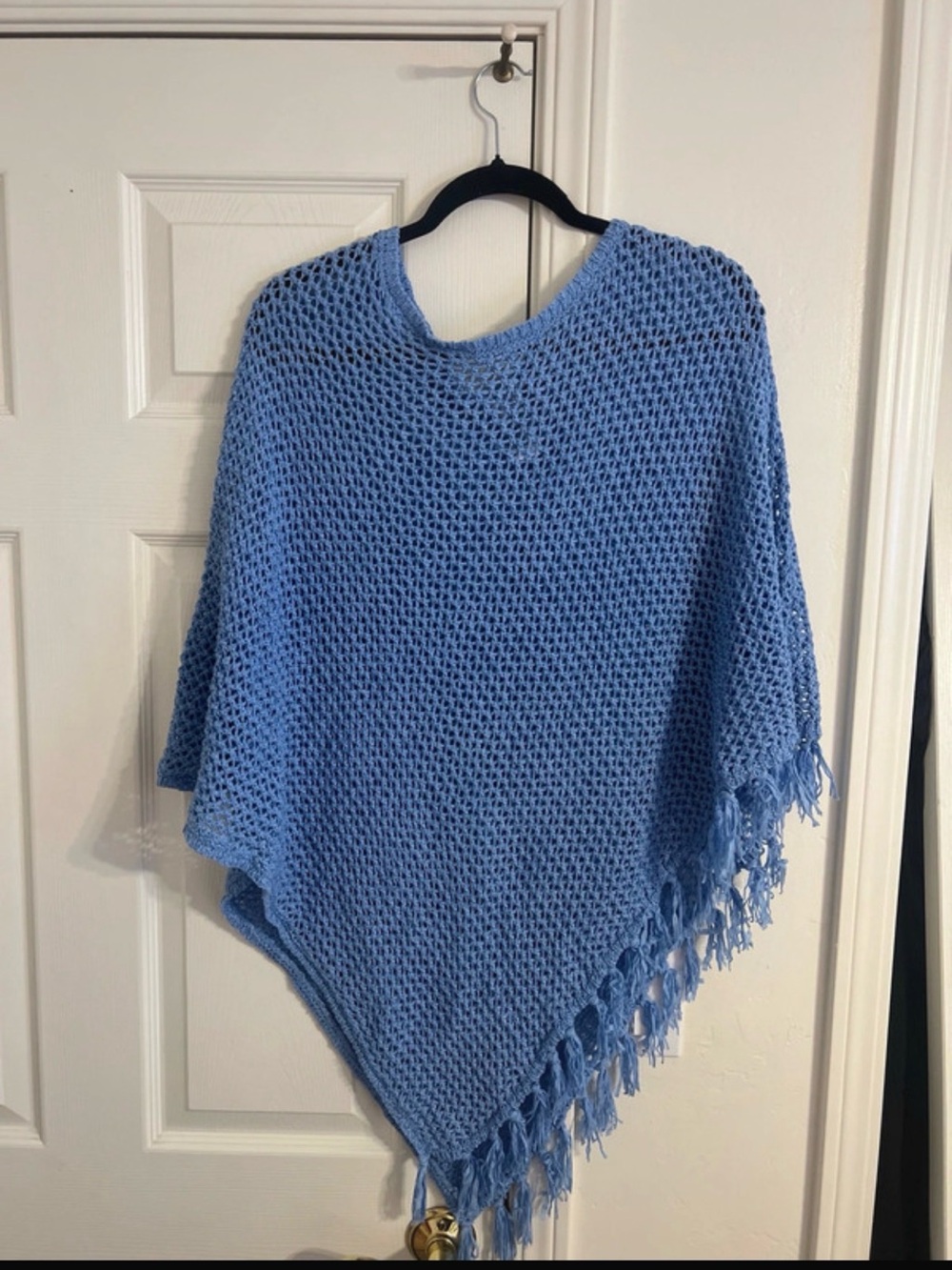 Chico's Light Blue Knit Fringe Poncho